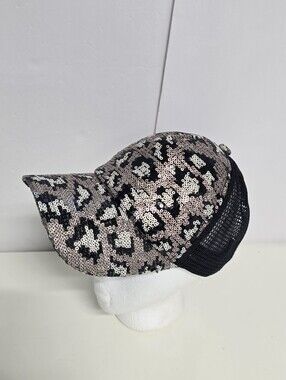 Sophia Collection Leopard Print Sequin Adjustable Back Trucker Hat